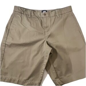 Lands' End Tan Oeko -Tex Cotton Flat Front Chino Shorts Longer Length Size‎ 14